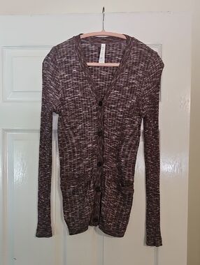 Athleta Brown Space-Dye Button Front Cardigan
